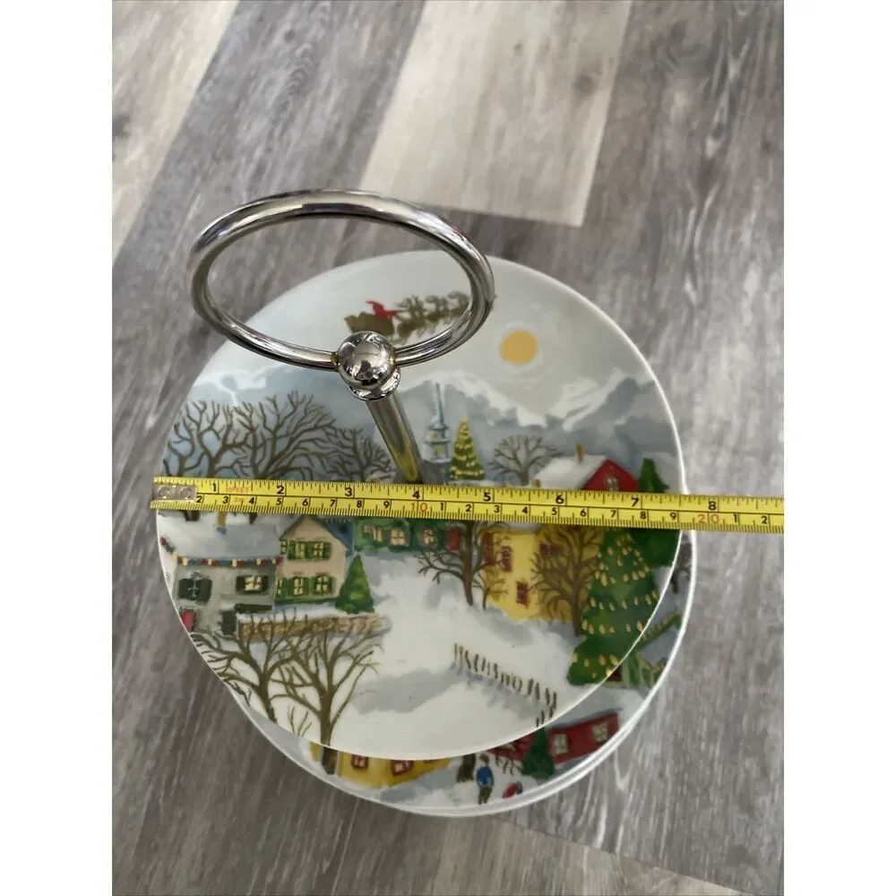 Pottery Barn Christmas Winter Village 3 Tier Tidbit Server Tray Cake Stand